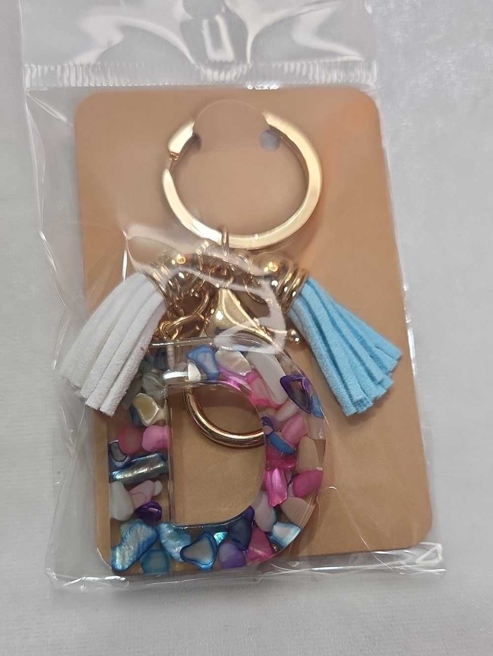 Pink Blue White Initial Letter "D" Resin Keychain Purse Charm Handbag Charm